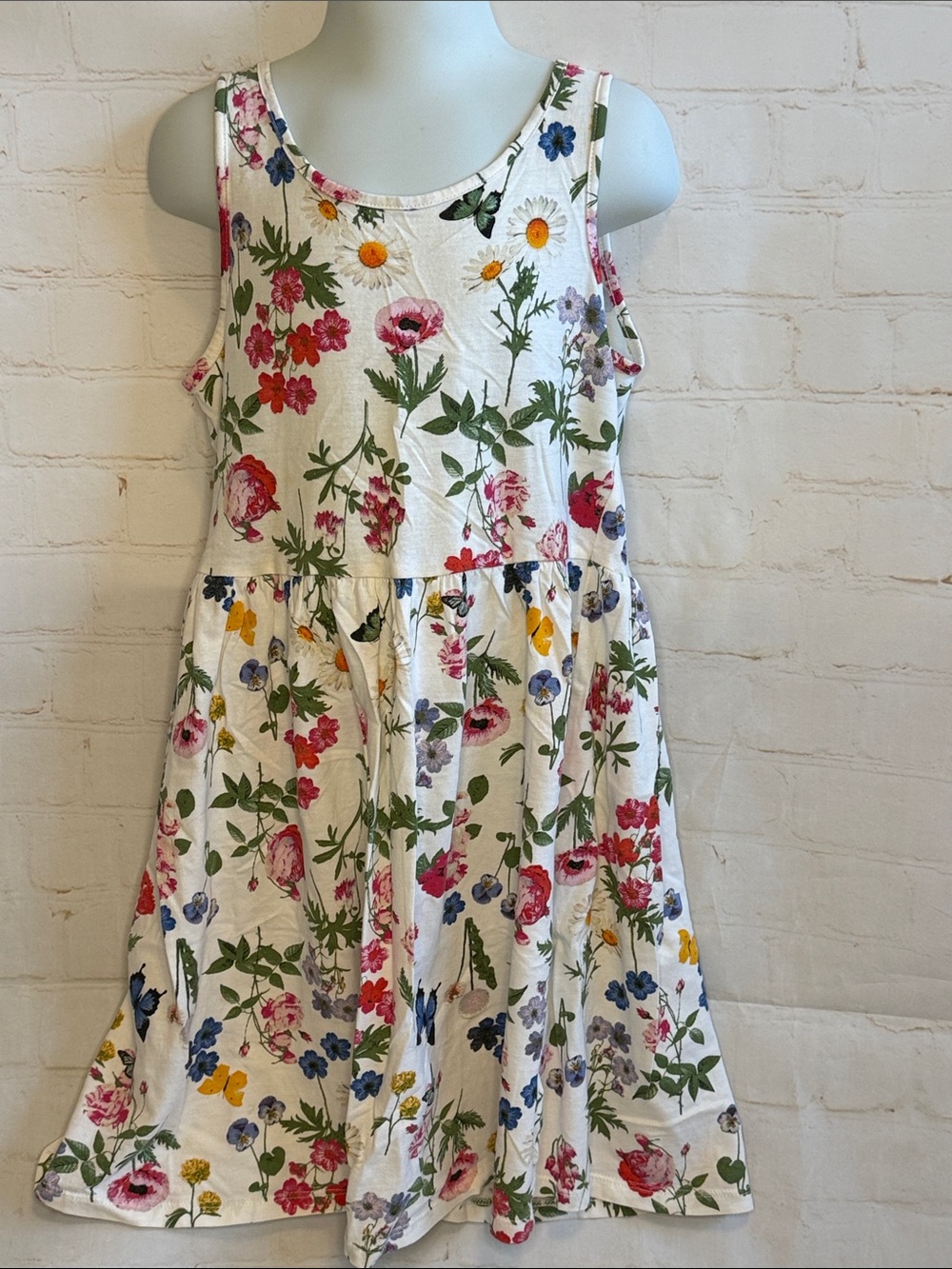 H&M Girls Sleeveless Tank Dress - White with Bright Multicolor WildFlowers